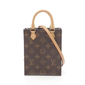 Louis Vuitton Petite Sac Plat Handbag Coated Canvas Leather Monogram Women's Brown M69442