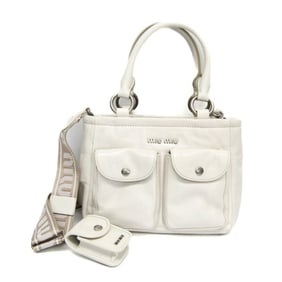 Miu Miu Vitello Shine Leather Logo Women's Leather Handbag,Shoulder Bag White