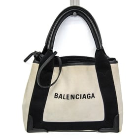 Balenciaga Navy Cabas XS 390346 Women's Canvas,Leather Handbag,Shoulder Bag Black,Cream