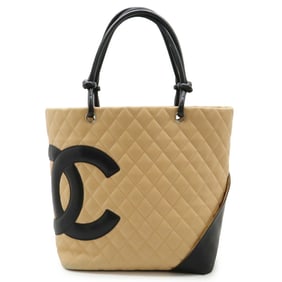 CHANEL Cambon Line Coco Mark Tote Bag Shoulder Soft Calfskin Beige Black A25168