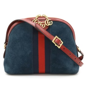 GUCCI Ophidia Small Sherry Line Shoulder Bag Pochette Suede Leather Navy Red 499621
