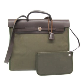 Hermes Her Bag Zip MM Men,Women Toile Officier,Leather Handbag,Shoulder Bag Dark Brown,Khaki