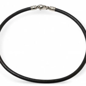BVLGARI choker bangle, leather cord, black, silver