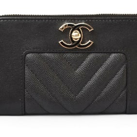 Chanel Wallet Bi-fold CHANEL Mademoiselle Chevron Black Gold