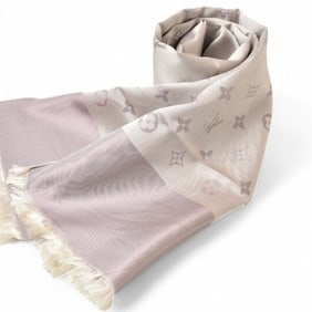 Louis Vuitton Scarf Muffler LOUIS VUITTON Echarpe Capri 100% Silk Purple Monogram Pattern