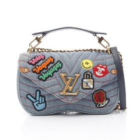 Louis Vuitton LOUIS VUITTON New Wave Chain Bag MM Patches Shoulder Denim Women's Blue M52566