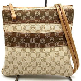LOEWE Shoulder Bag Anagram Canvas Leather Beige Women's Men's