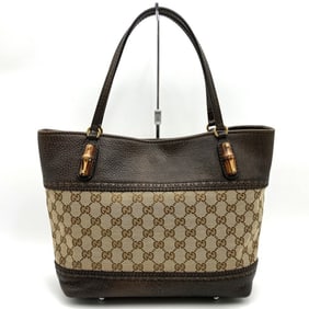 GUCCI 353125 Tote Bag GG Canvas Leather Brown Women's Men's