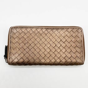BOTTEGAVENETA Bottega Veneta Intrecciato Long Wallet Round Leather Bronze Brown Gold Women's