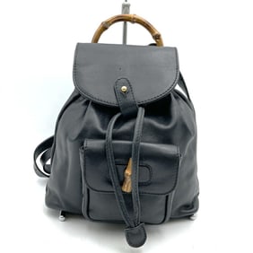 GUCCI 003-2058 Backpack Daypack Leather x Bamboo Black Women's Men's