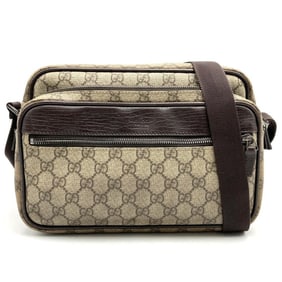 GUCCI 114531 GG Supreme Shoulder Bag Leather Beige Dark Brown Women Men