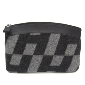 Hermes Touboyu All-over Pattern Men,Women Leather,Cashmere Clutch Bag,Pouch Black,Gray