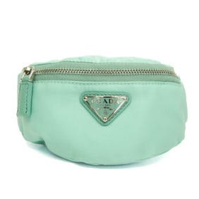 Prada Triangle Logo Wrist Pouch 1TT095 Women's Leather,Nylon Pouch Mint Blue