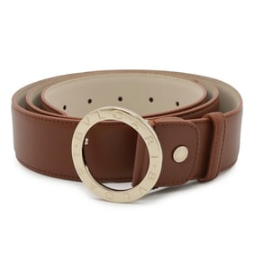 BVLGARI Belt Round Buckle Leather Brown #110 32688