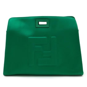 FENDI Peekaboo Defender Handbag Satin Leather Green 7AR717