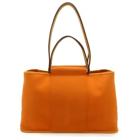 HERMES Hermes Cabag Elan PM Tote Bag Handbag Shoulder Toile Officier Leather Orange ?L Engraved