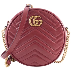 Gucci GG Marmont Chain Shoulder Bag 550154 Leather Red Women's Heart Round GUCCI
