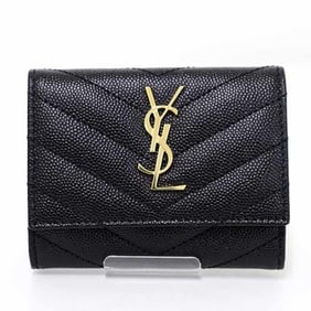 Saint Laurent Cassandra 6-Key Case V-Stitch Grained Poudre Embossed Leather 580656 Black F-04663