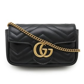 GUCCI GG Marmont Super Chain Shoulder Bag Pochette Black Quilted Leather 476433