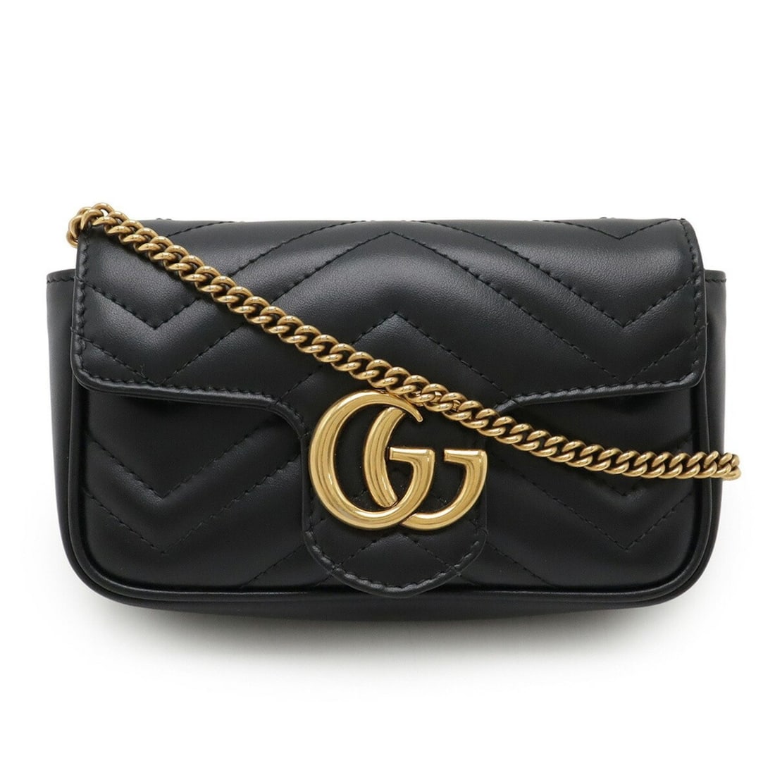 GUCCI GG Marmont Super Chain Shoulder Bag Pochette Black Quilted Leather 476433 (1 of 9)