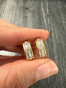 Diamond and 14K Bicolor Gold Huggie Earrings