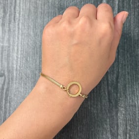 Vintage Forstner 14K Gold Squared Snake Bracelet with Oversized Bolt Ring