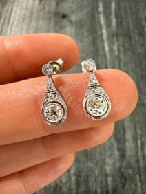 Art Deco Style Old Cut Diamond Drop Earrings