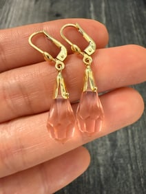 Faceted Pink Quartz Drop and 14K Gold Dangle Earrings