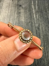 Antique Moonstone and Pearl Safety Pin