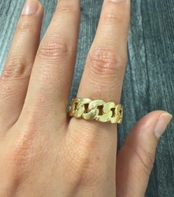 Wide 14K Gold Curb Link Ring, Size 10.25