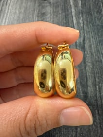 Wide Vintage 18K Gold Hoop Earrings
