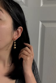 Vintage 18K Gold Ball Long Dangle Earrings, 1.75?? Long