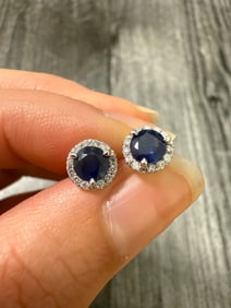 Vintage 14K White Gold Sapphire & Diamond Studs