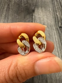 Diamond and 18K Two Tone Gold Curb Link Earrings