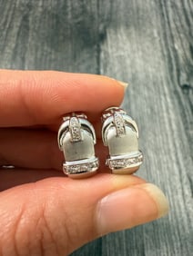Diamond and 14K White Gold Buckle Huggie Earrings