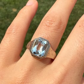 Art Deco Aquamarine and 14K White Gold Ring