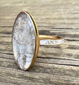 Georgian White Enamel and Portrait 18K Gold Mourning Ring