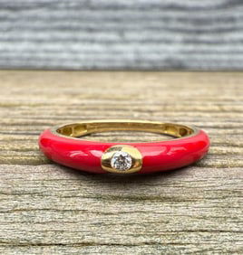 Red Enamel and Diamond Band, Size 6.75