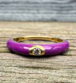 Purple Enamel and Diamond Band, Size 6.75