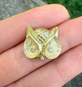 Vintage Diamond and 18K Gold Owl Pendant