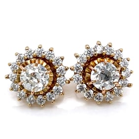 18K & 14K Yellow Gold Diamond Earrings with Diamond Earring Jackets