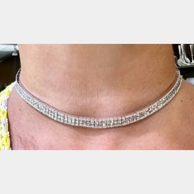 14K White Gold 6.00 Ct. Diamond Choker Necklace