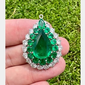 Platinum GIA Certified 9.77 Ct. Emerald & Diamond Pendant