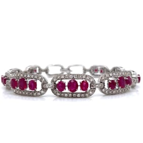 BES Art Deco 14k & Platinum GIA Certified Burma Ruby & Diamond Bracelet