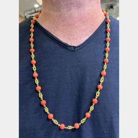 1960’s 18K Yellow Gold Coral Necklace