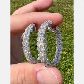 18K White Gold 8.50 Ct. Diamond Inside Outside Hoop Earrings