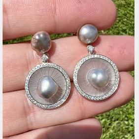 FEI LIU Platinum Pearl & Diamond Earrings
