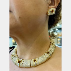 18K Yellow Gold Diamond Necklace & Earring Set