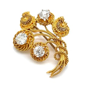 Antique 18K Yellow Gold 1.30 Ct. Diamond Brooch