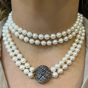 18K Cultured Pearl Sapphire & Diamond Necklace